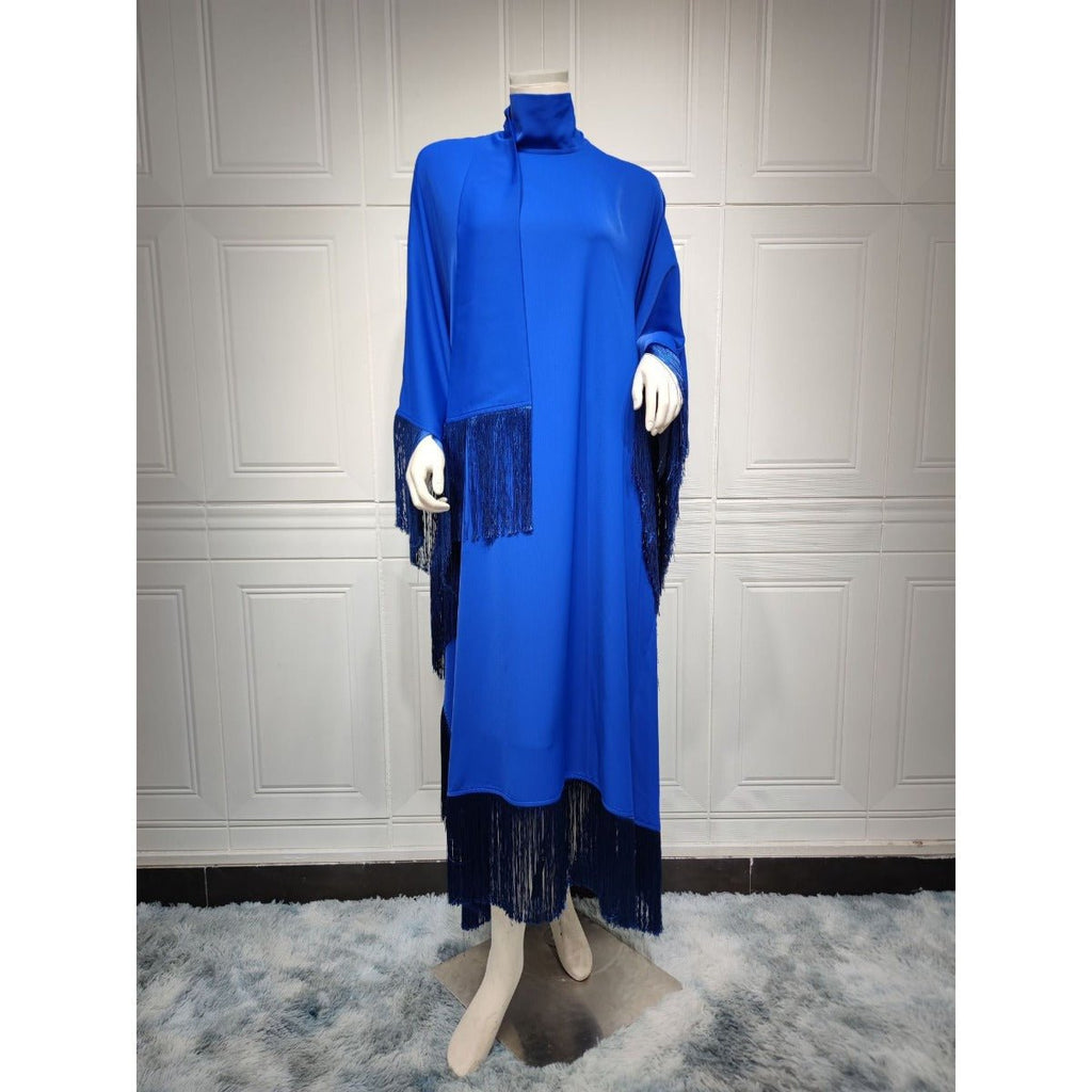 Bat Sleeve Tassel Kaftan | Party Dress with Flowy Fringe Details (MA288)