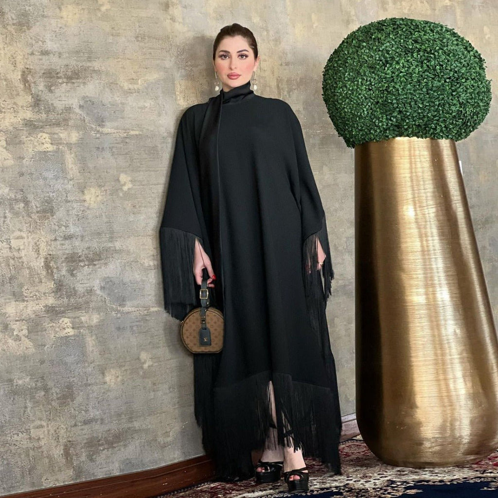 Bat Sleeve Tassel Kaftan | Party Dress with Flowy Fringe Details (MA288)