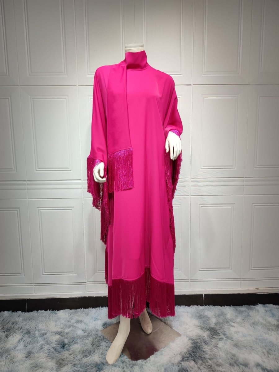 Bat Sleeve Tassel Kaftan | Party Dress with Flowy Fringe Details (MA288)