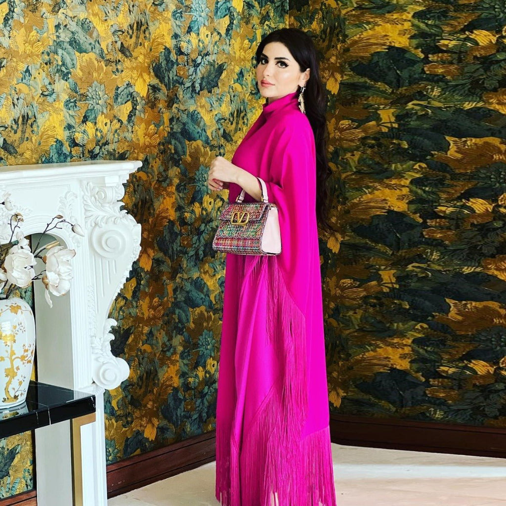Bat Sleeve Tassel Kaftan | Party Dress with Flowy Fringe Details (MA288)