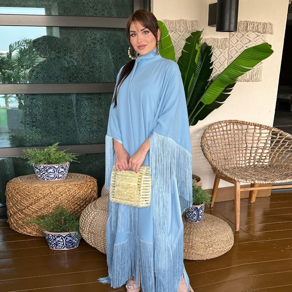 Bat Sleeve Tassel Kaftan | Party Dress with Flowy Fringe Details (MA288)