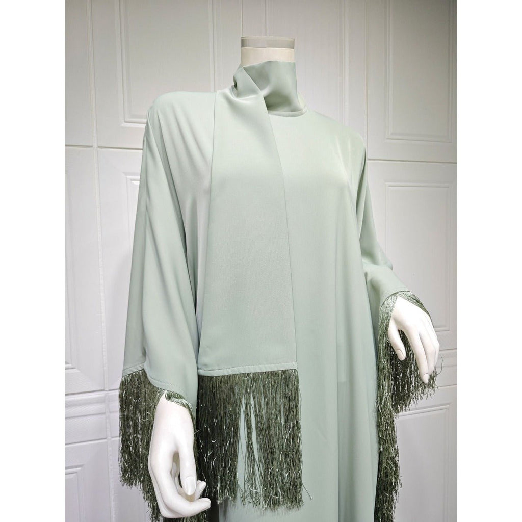 Bat Sleeve Tassel Kaftan | Party Dress with Flowy Fringe Details (MA288)
