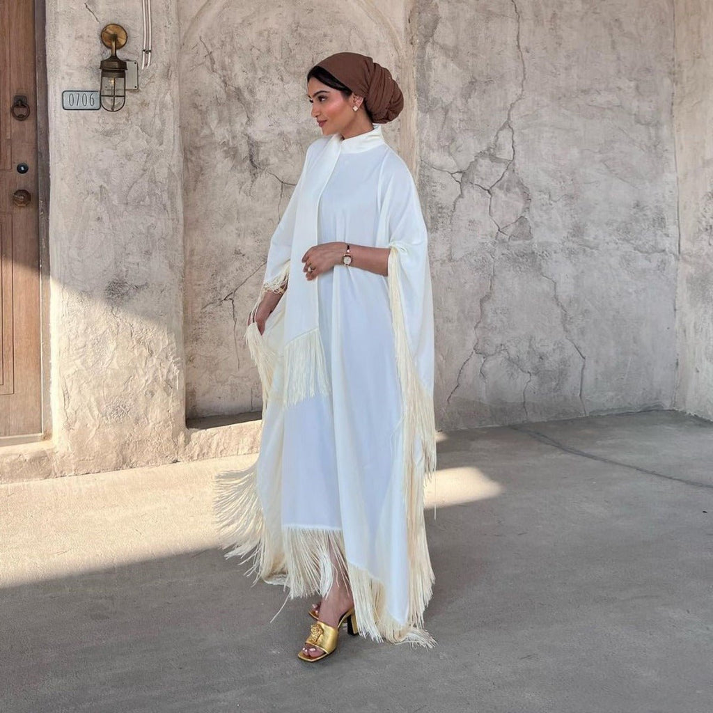 Bat Sleeve Tassel Kaftan | Party Dress with Flowy Fringe Details (MA288)