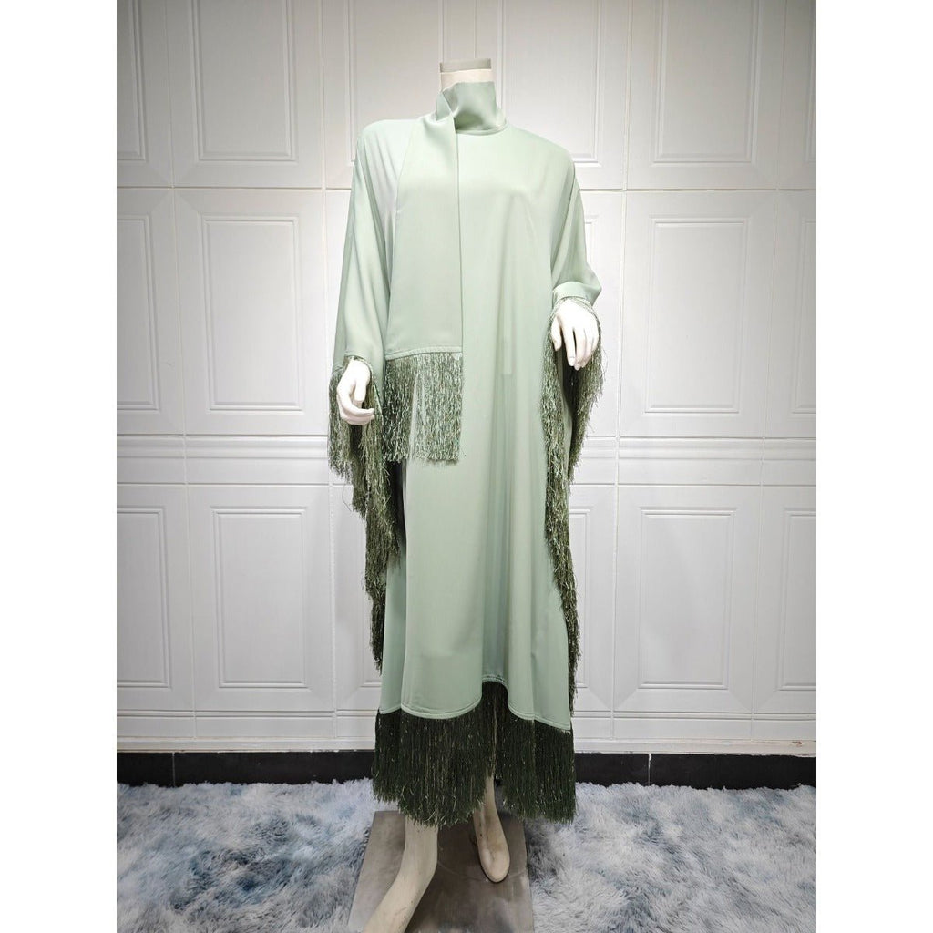 Bat Sleeve Tassel Kaftan | Party Dress with Flowy Fringe Details (MA288)