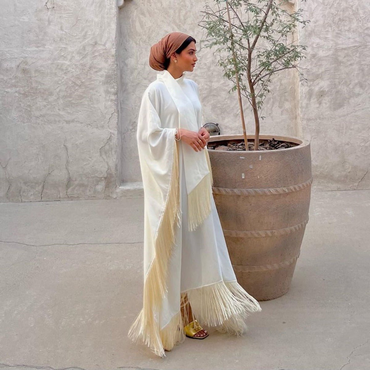 Bat Sleeve Tassel Kaftan | Party Dress with Flowy Fringe Details (MA288)