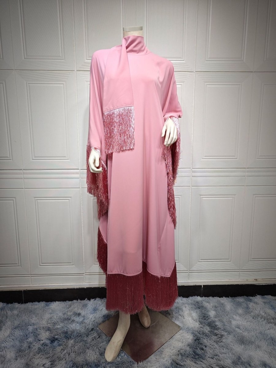 Bat Sleeve Tassel Kaftan | Party Dress with Flowy Fringe Details (MA288)
