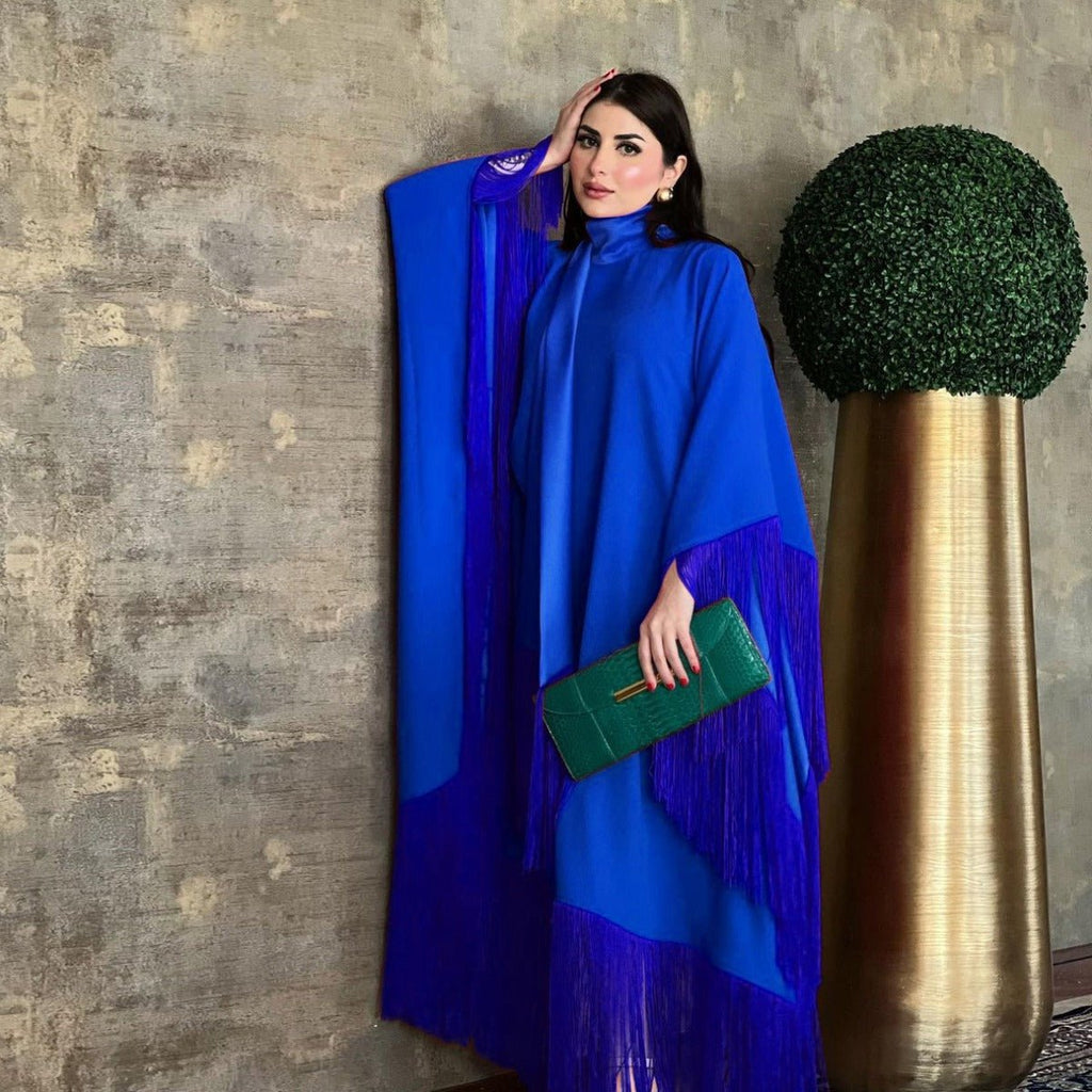 Bat Sleeve Tassel Kaftan | Party Dress with Flowy Fringe Details (MA288)