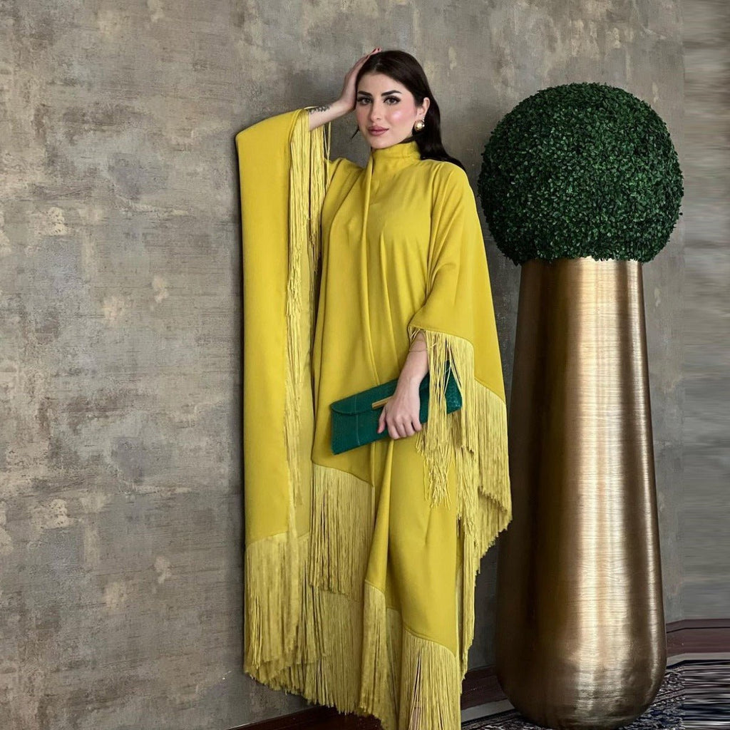 Bat Sleeve Tassel Kaftan | Party Dress with Flowy Fringe Details (MA288)