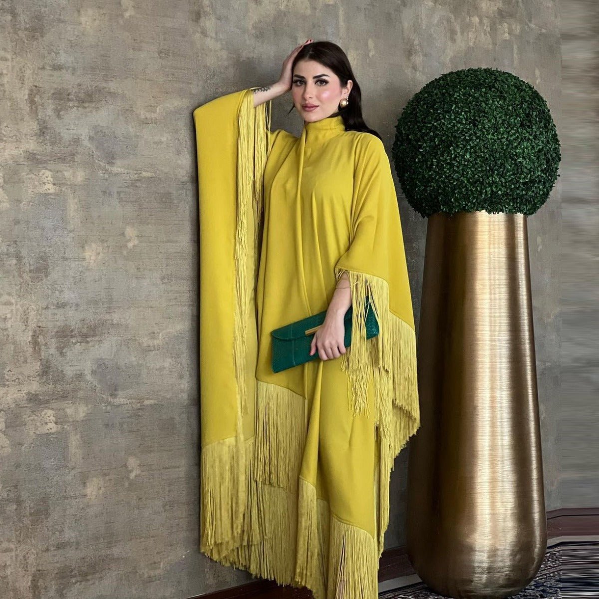 Bat Sleeve Tassel Kaftan | Party Dress with Flowy Fringe Details (MA288)