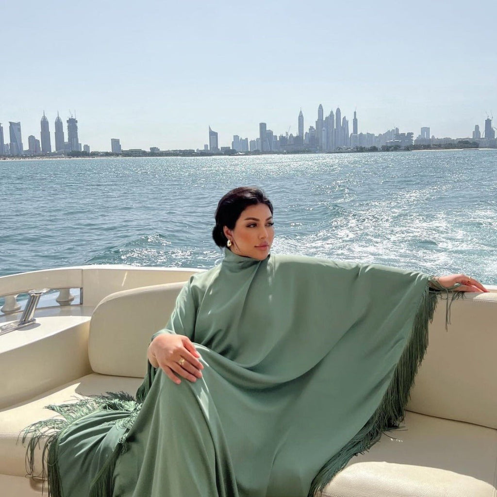 Bat Sleeve Tassel Kaftan | Party Dress with Flowy Fringe Details (MA288)