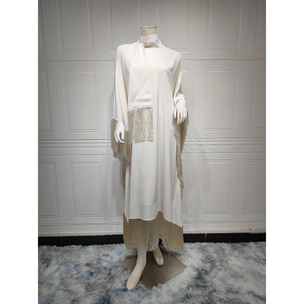 Bat Sleeve Tassel Kaftan | Party Dress with Flowy Fringe Details (MA288)