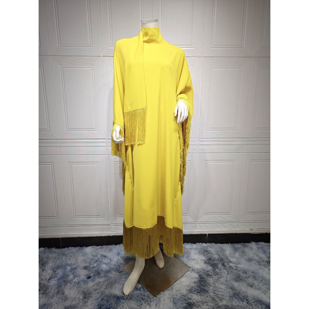 Bat Sleeve Tassel Kaftan | Party Dress with Flowy Fringe Details (MA288)