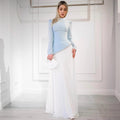 Elegant Blue White Chiffon Evening Dress | High Neck Pleated Maxi Dress(MA298)