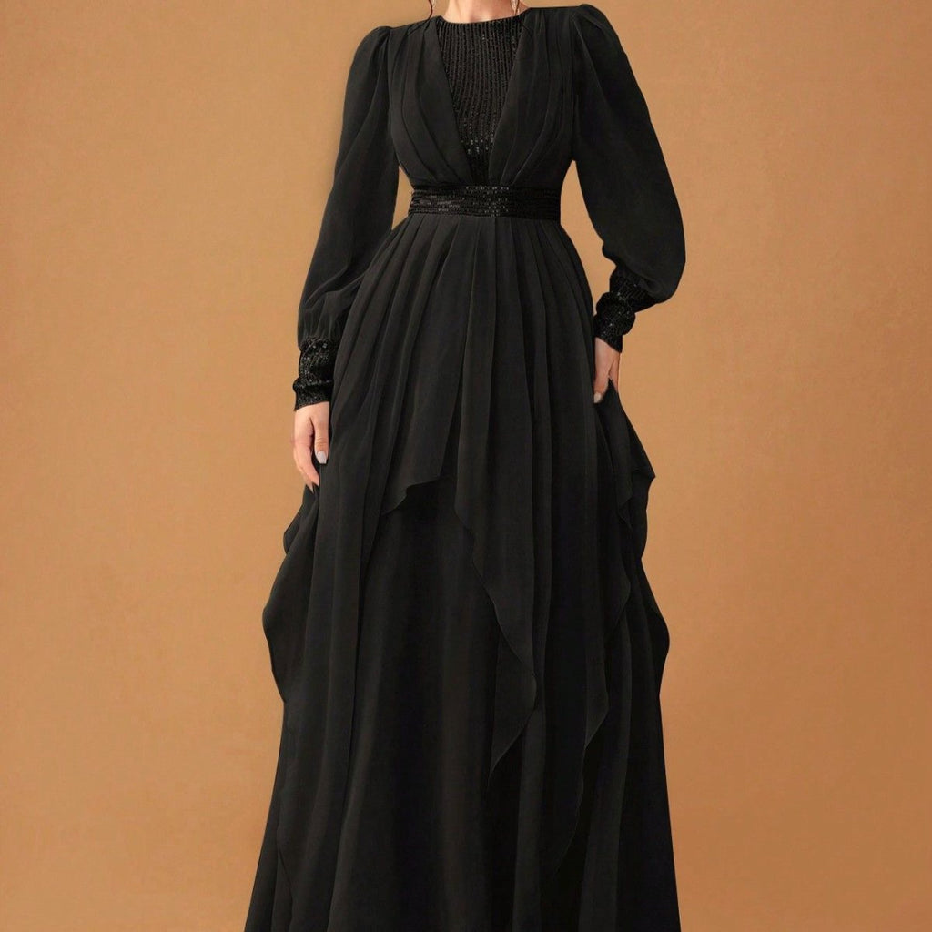 Elegant Chiffon Abaya with Draped Skirt (MS291)