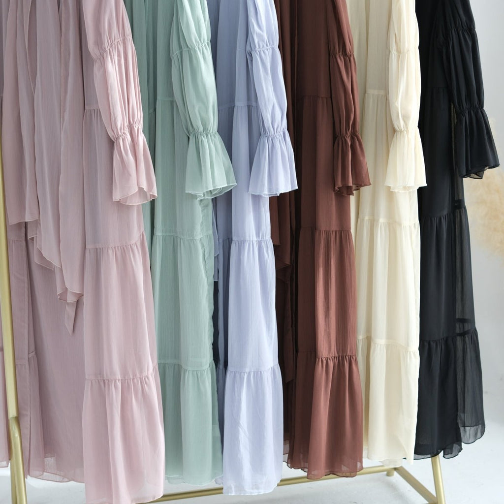 Elegant Chiffon Wrinkle Abaya | Three-Piece Set Modest Muslim Chiffon Abaya (MOA155)