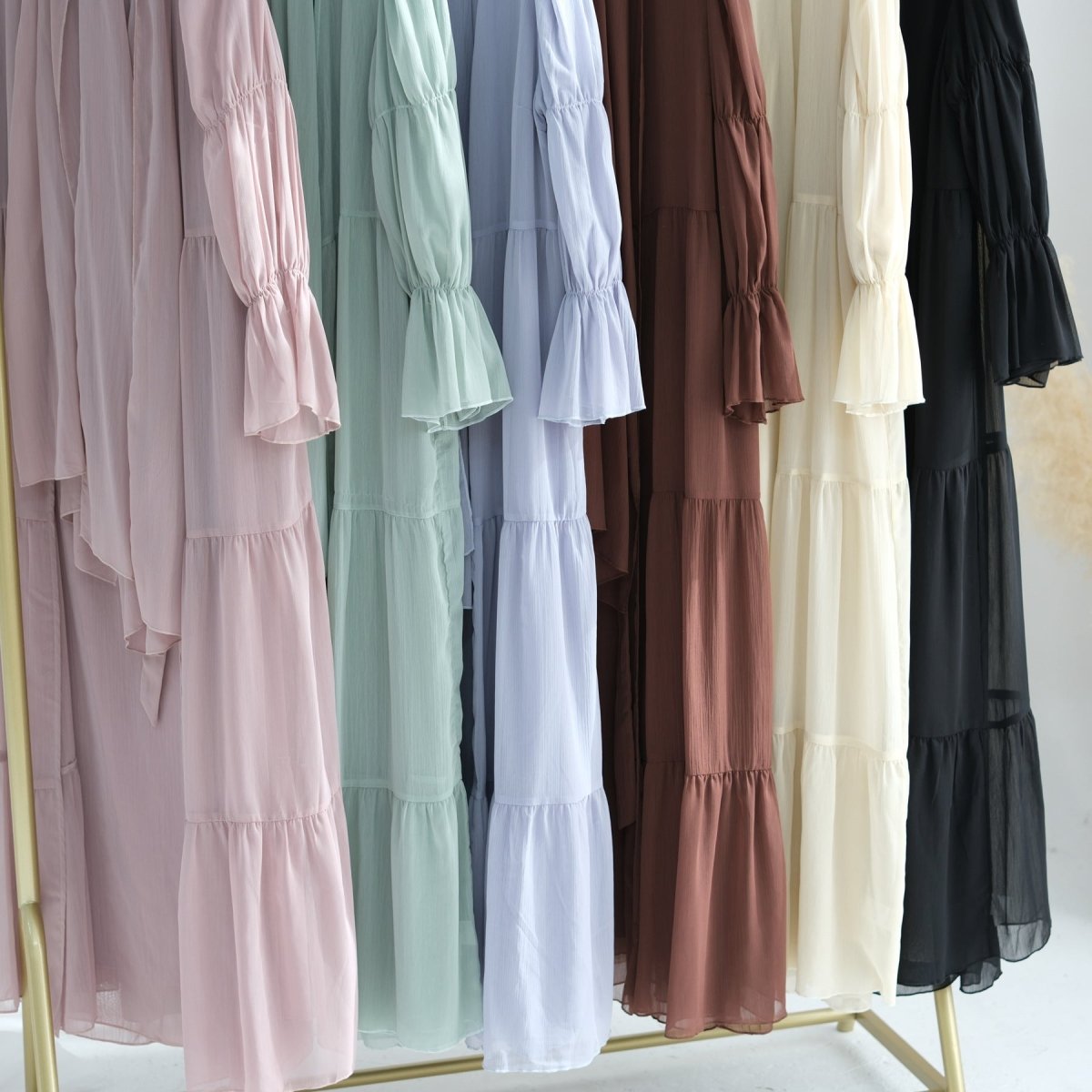 Elegant Chiffon Wrinkle Abaya | Three-Piece Set Modest Muslim Chiffon Abaya (MOA155)