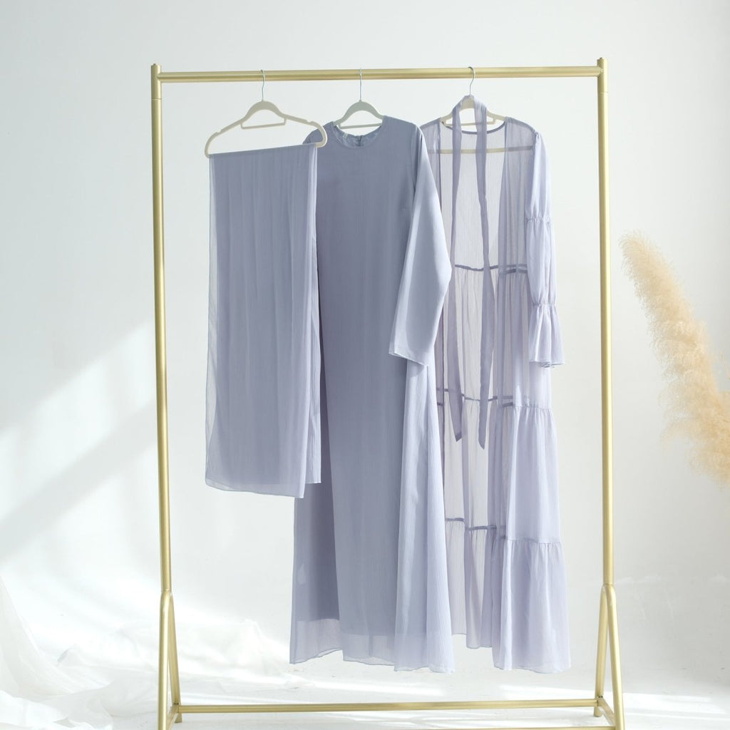Elegant Chiffon Wrinkle Abaya | Three-Piece Set Modest Muslim Chiffon Abaya (MOA155)