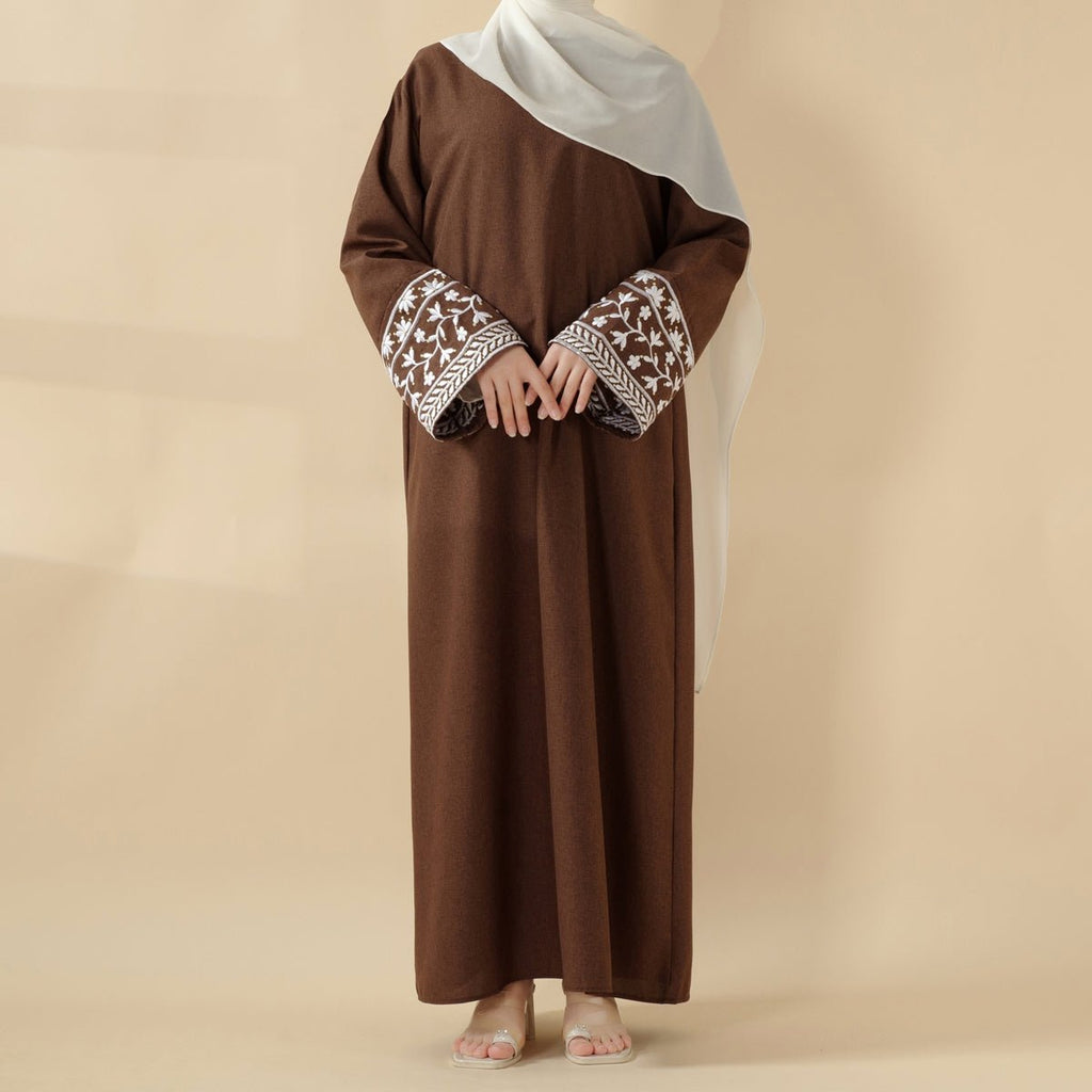 Elegant Cocoon-Cut Pullover Dress | 2-Piece Set Embroidered Abaya (MA145)