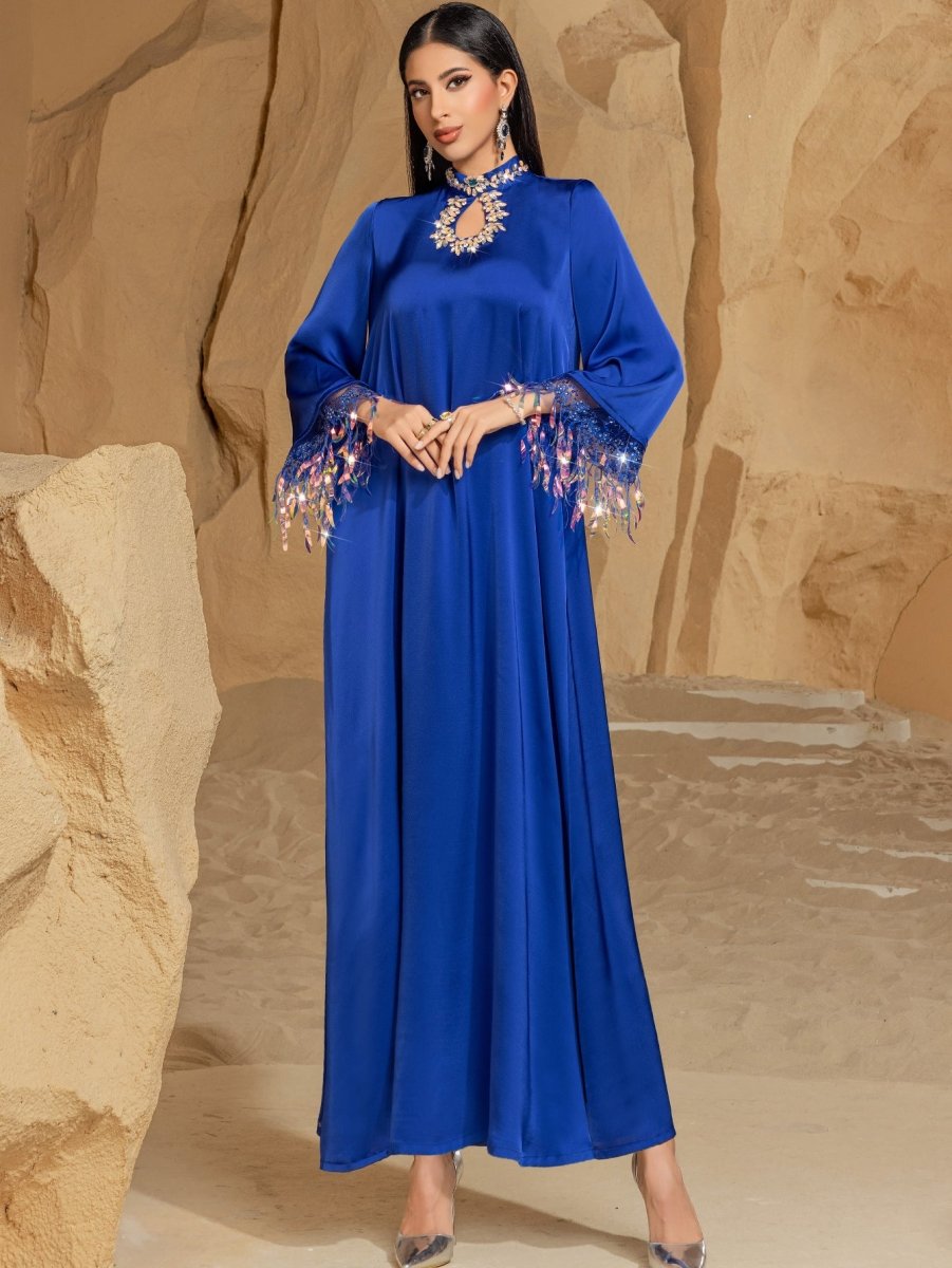 Elegant Blue Abaya Long Dress | Blue Gradient Fringed Abaya  (MA184)