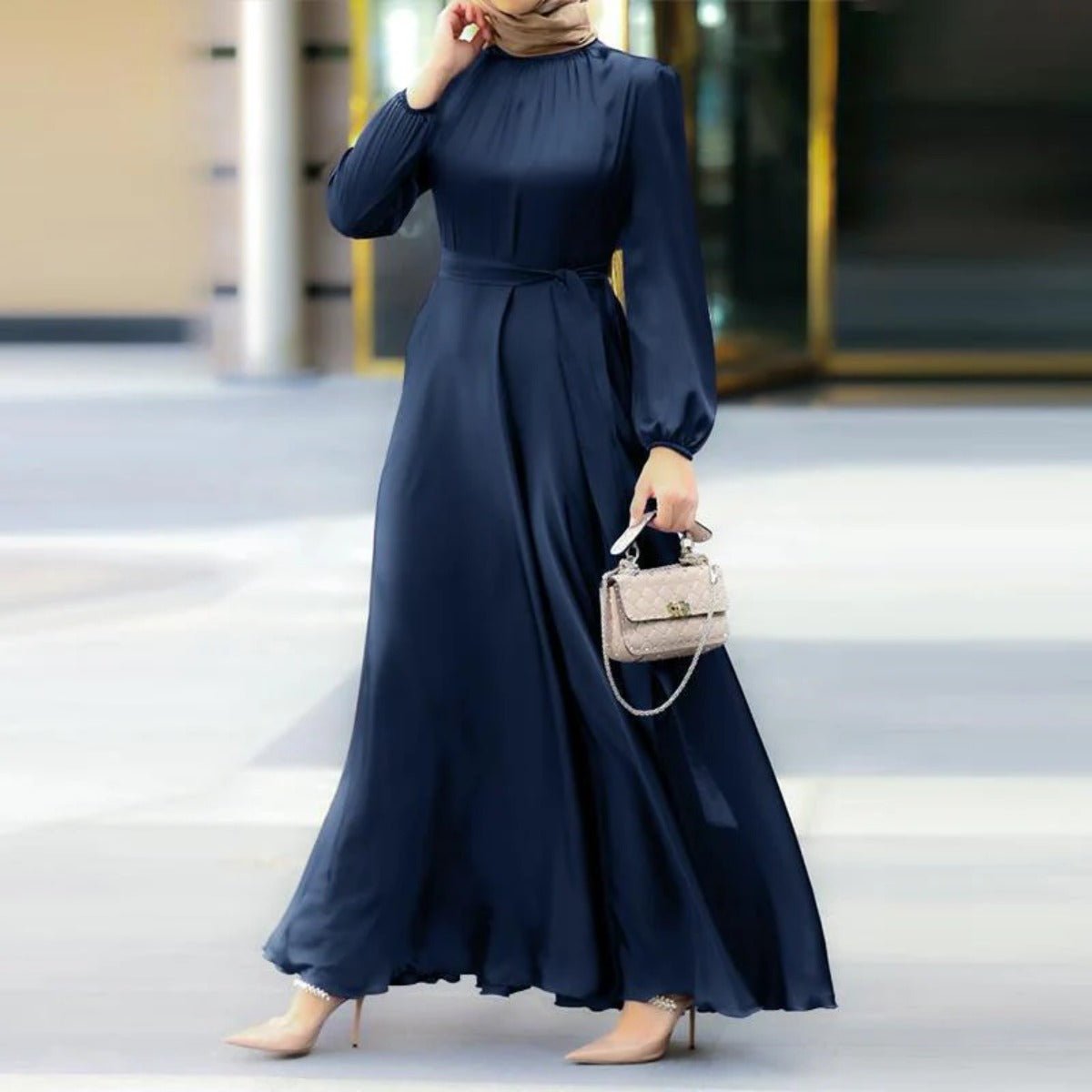 Elegant Faux Silk Abaya | Round Neck Abaya  (MA148)
