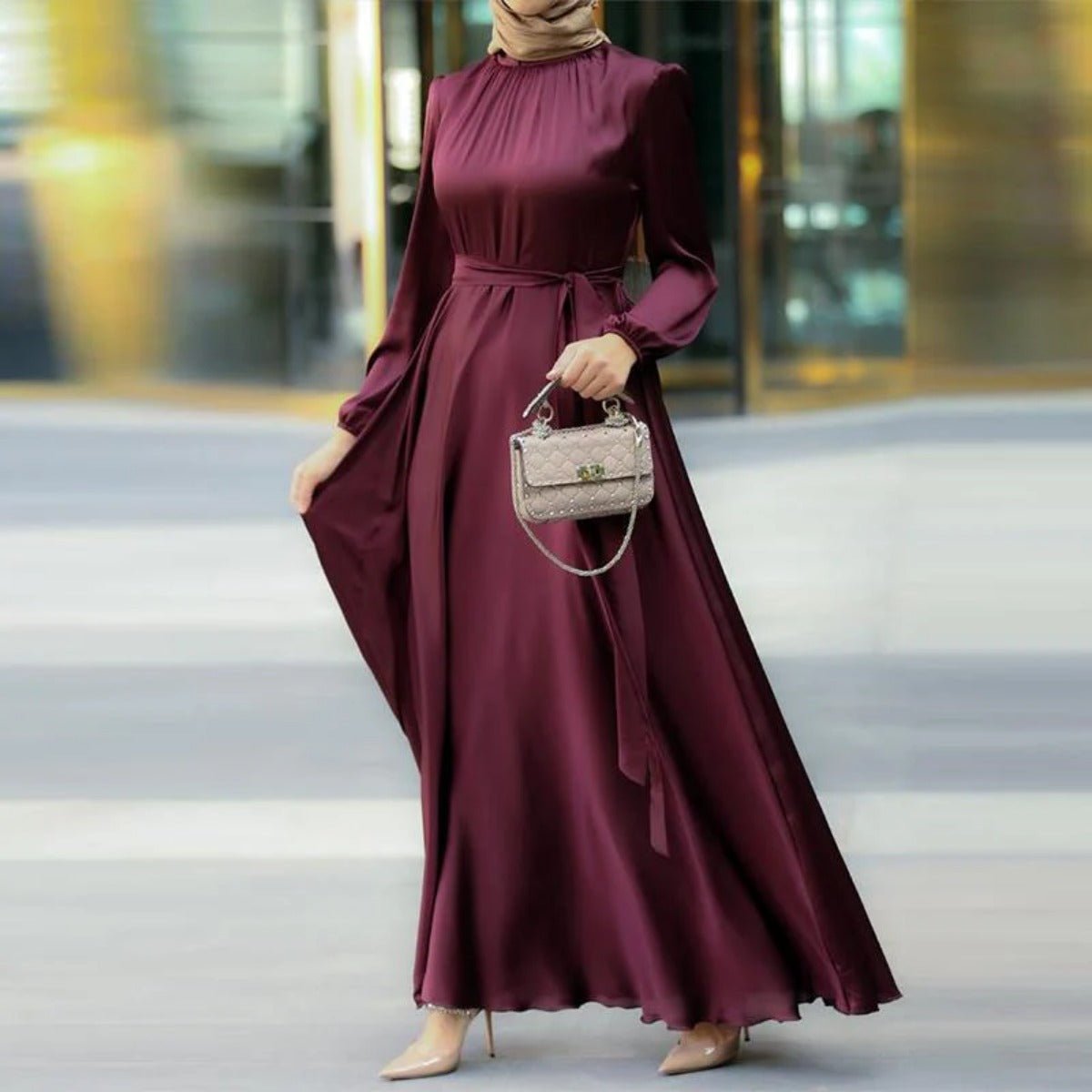 Elegant Faux Silk Abaya | Round Neck Abaya  (MA148)