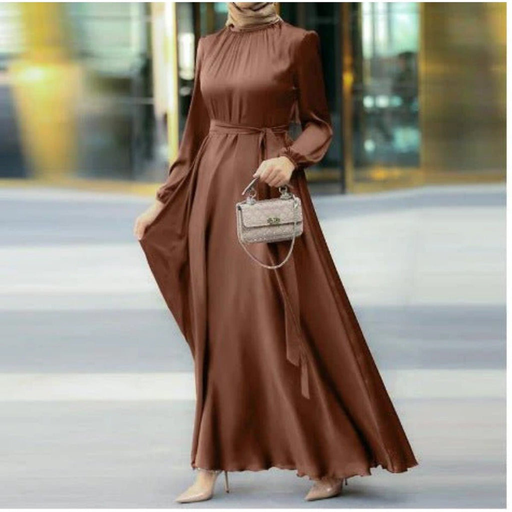 Elegant Faux Silk Abaya | Round Neck Abaya  (MA148)