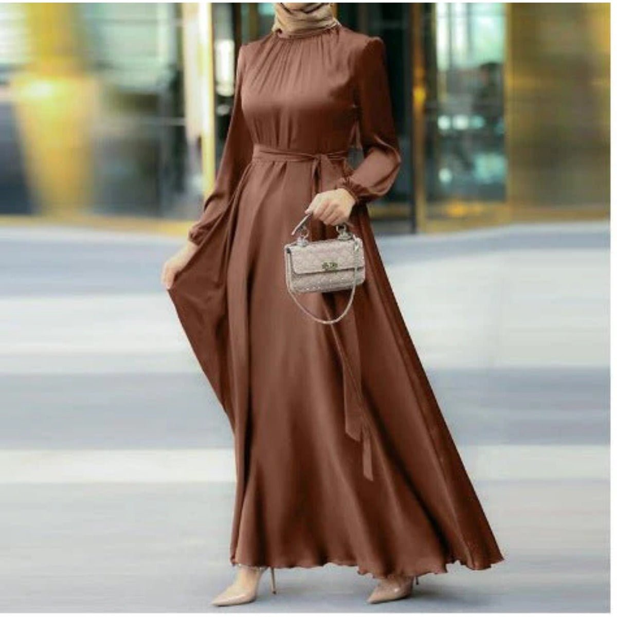 Elegant Faux Silk Abaya | Round Neck Abaya  (MA148)