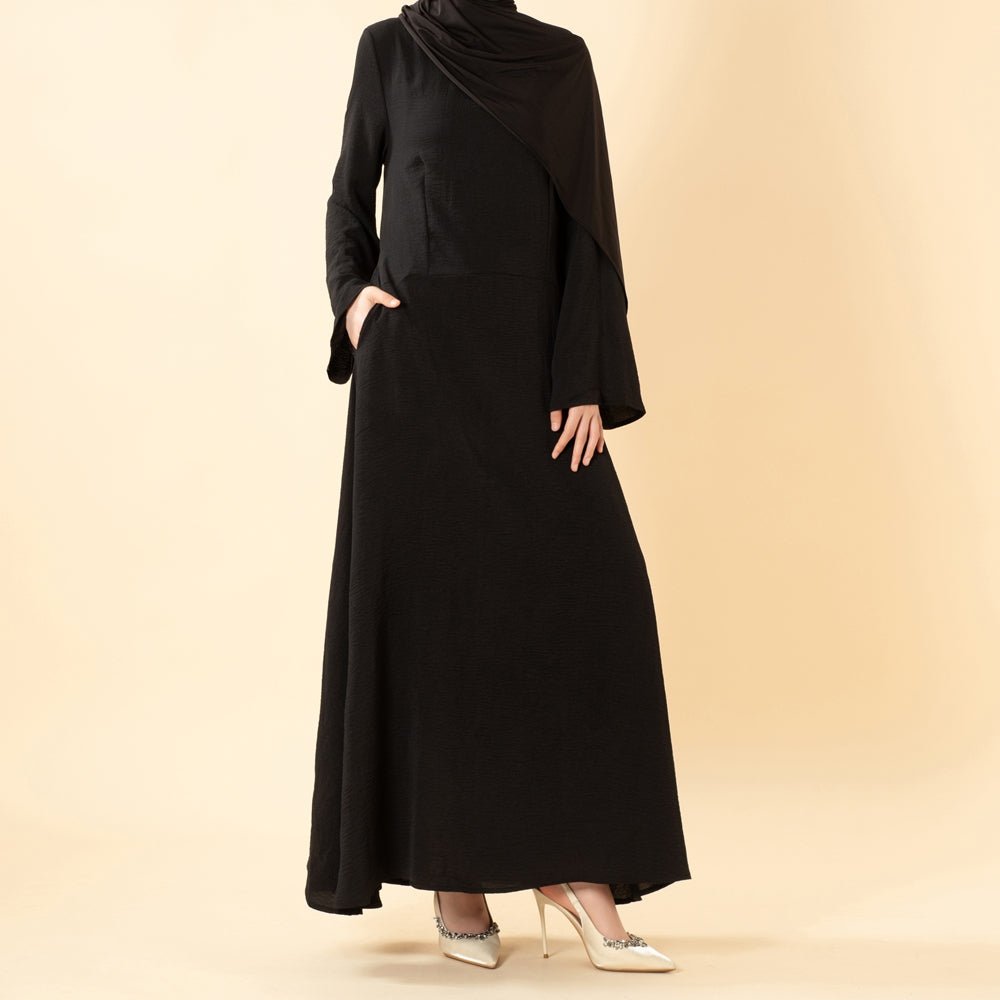 Elegant Flow Crepe Pocket Abaya Dress(MA432)
