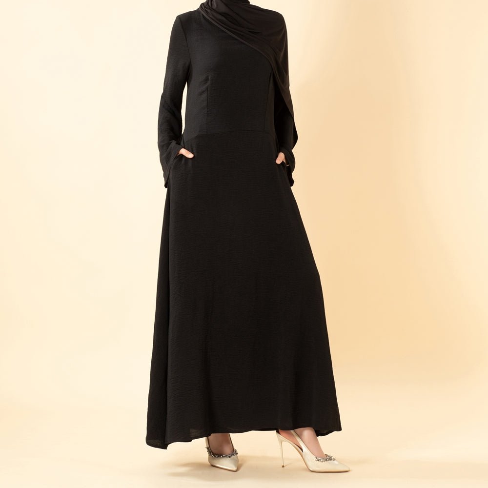 Elegant Flow Crepe Pocket Abaya Dress(MA432)
