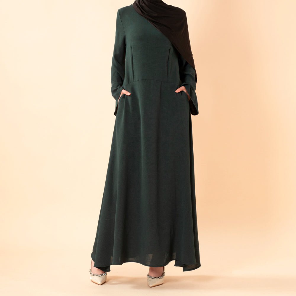 Elegant Flow Crepe Pocket Abaya Dress(MA432)