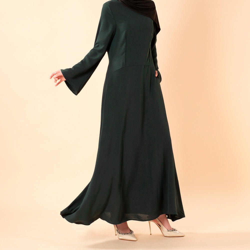 Elegant Flow Crepe Pocket Abaya Dress(MA432)