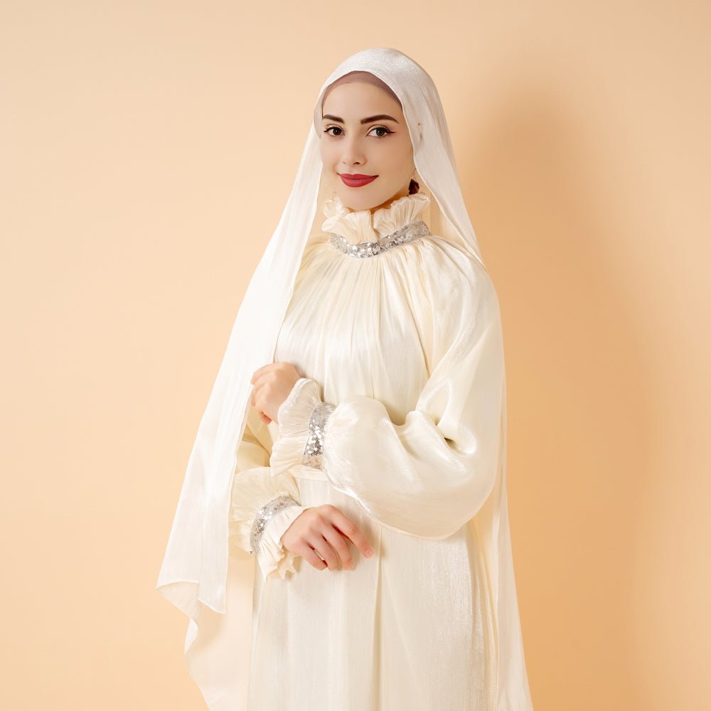 Elegant Glossy Flower Cuff Sequinned Abaya |  Glossy Abaya With Sequins (MA140)