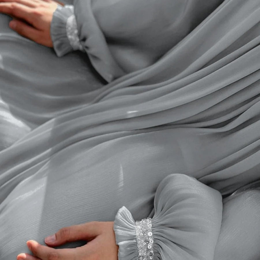 Elegant Glossy Flower Cuff Sequinned Abaya |  Glossy Abaya With Sequins (MA140)