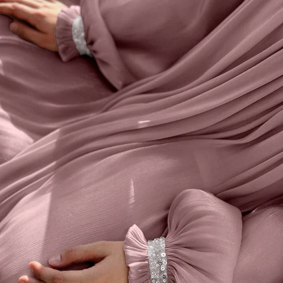 Elegant Glossy Flower Cuff Sequinned Abaya |  Glossy Abaya With Sequins (MA140)