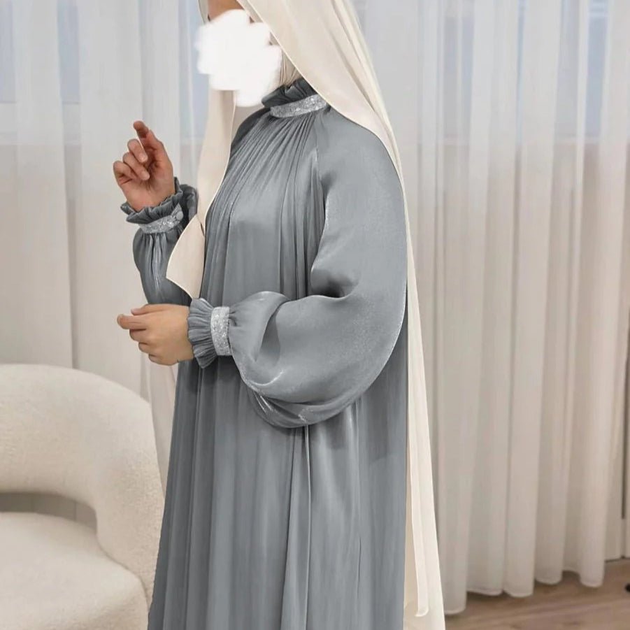 Elegant Glossy Flower Cuff Sequinned Abaya |  Glossy Abaya With Sequins (MA140)