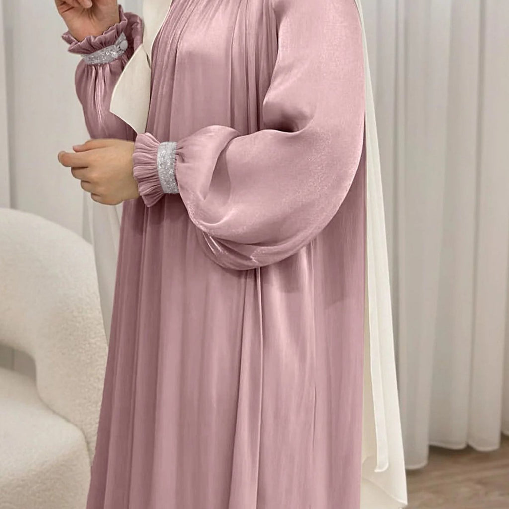 Elegant Glossy Flower Cuff Sequinned Abaya |  Glossy Abaya With Sequins (MA140)