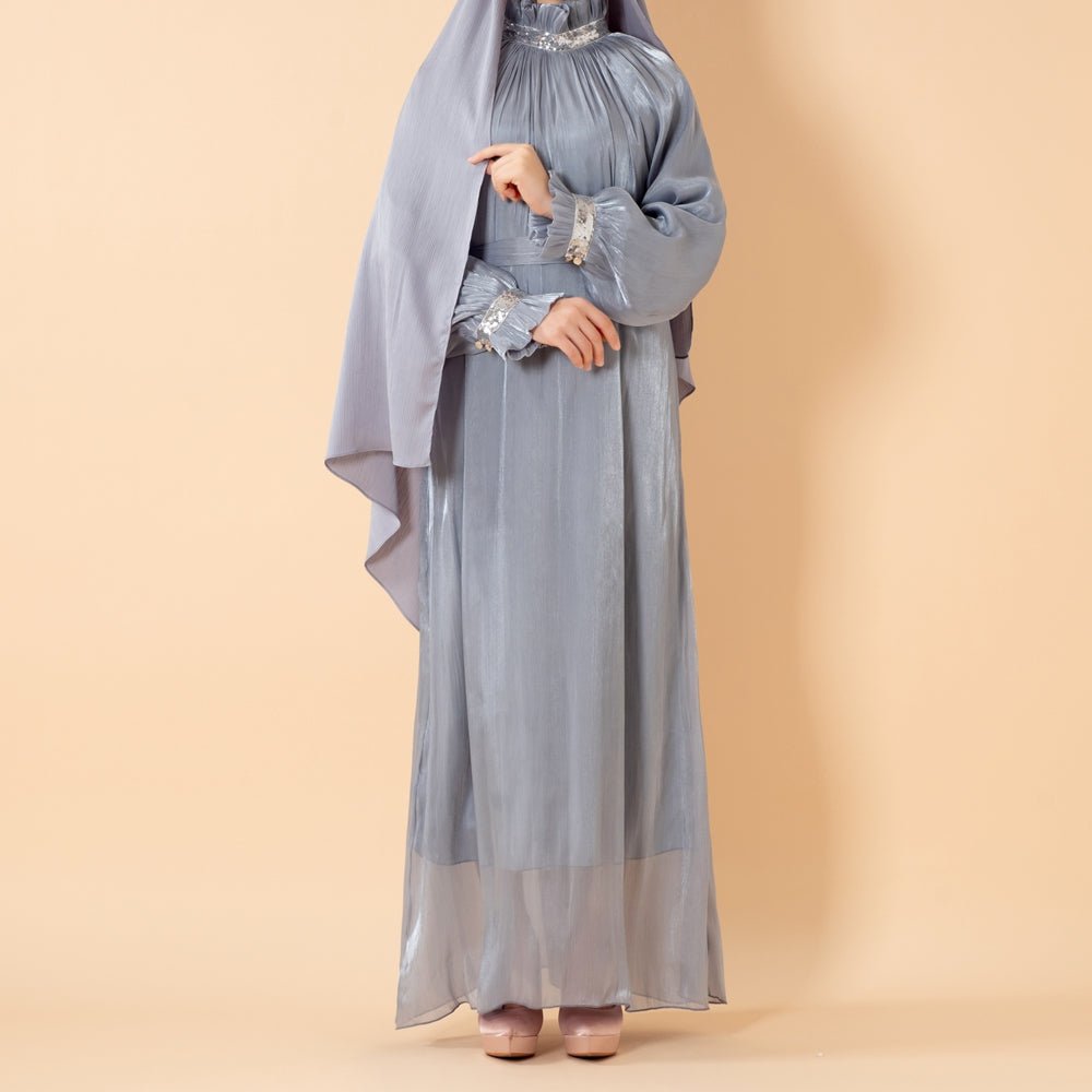 Elegant Glossy Flower Cuff Sequinned Abaya |  Glossy Abaya With Sequins (MA140)