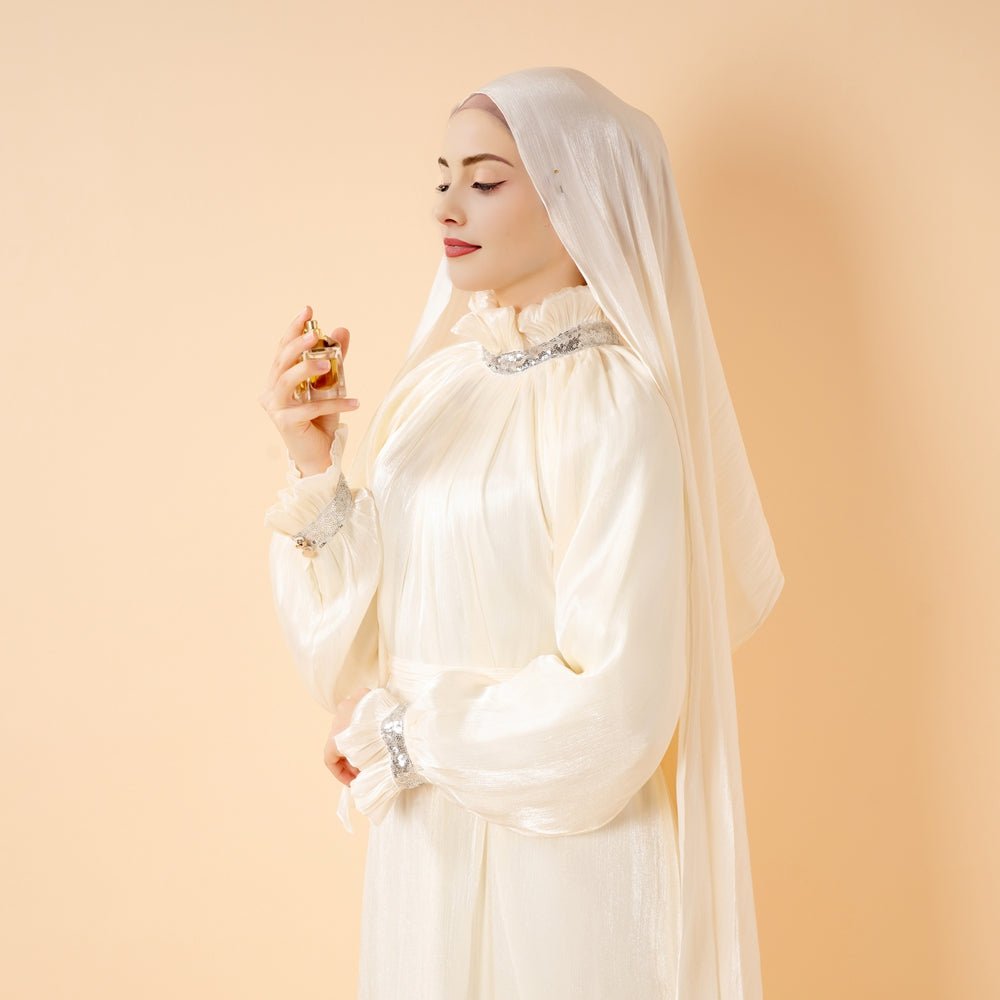 Elegant Glossy Flower Cuff Sequinned Abaya |  Glossy Abaya With Sequins (MA140)