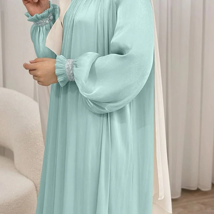 Elegant Glossy Flower Cuff Sequinned Abaya |  Glossy Abaya With Sequins (MA140)