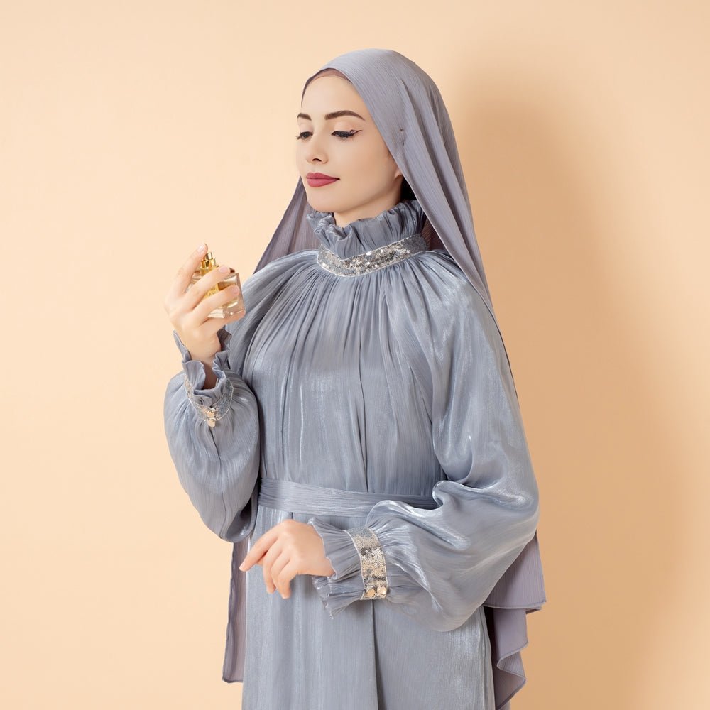 Elegant Glossy Flower Cuff Sequinned Abaya |  Glossy Abaya With Sequins (MA140)