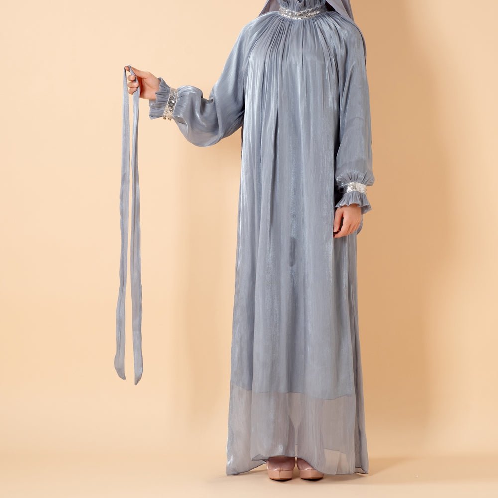 Elegant Glossy Flower Cuff Sequinned Abaya |  Glossy Abaya With Sequins (MA140)
