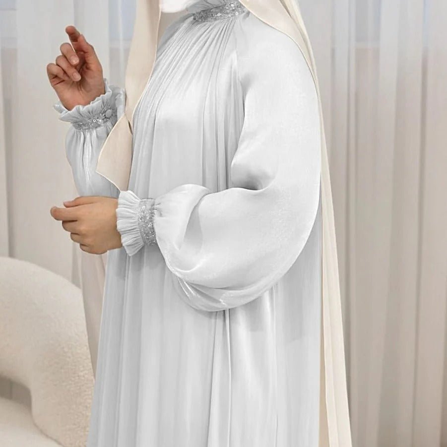 Elegant Glossy Flower Cuff Sequinned Abaya |  Glossy Abaya With Sequins (MA140)