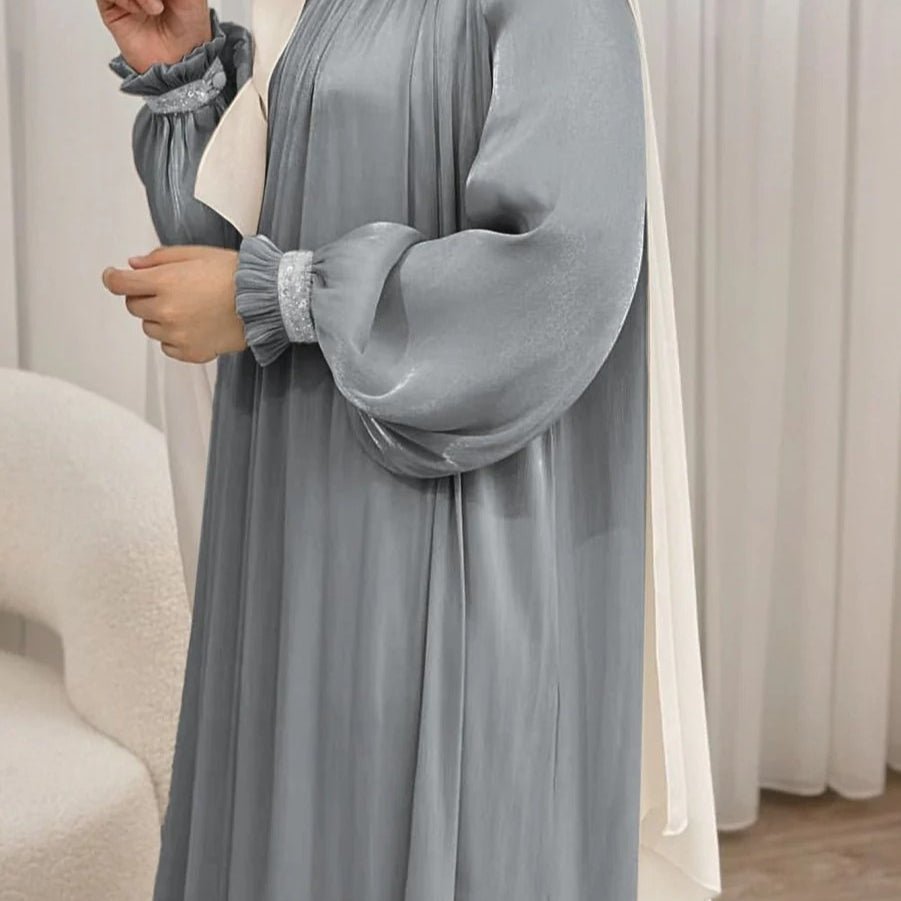 Elegant Glossy Flower Cuff Sequinned Abaya |  Glossy Abaya With Sequins (MA140)