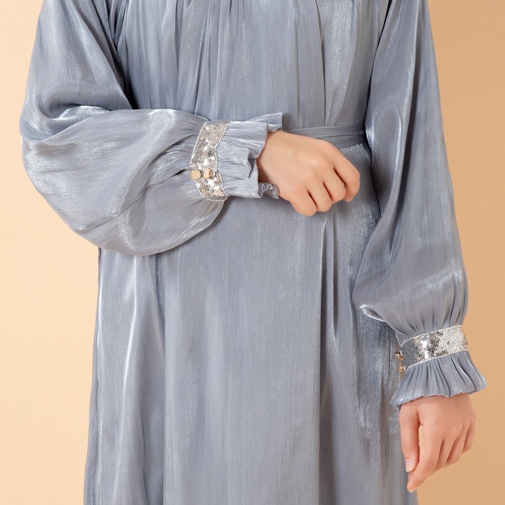 Elegant Glossy Flower Cuff Sequinned Abaya |  Glossy Abaya With Sequins (MA140)