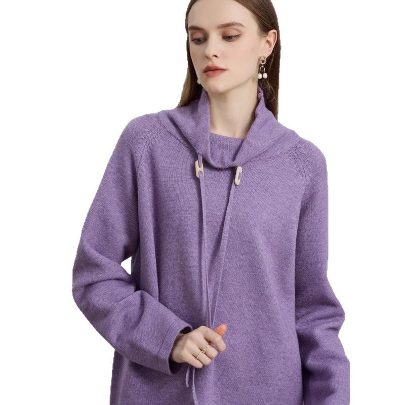 Elegant Half-Turtleneck Knit Sweater with Drawstring | Pullover Style Versatile Top(MS120)