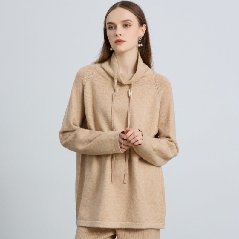 Elegant Half-Turtleneck Knit Sweater with Drawstring | Pullover Style Versatile Top(MS120)