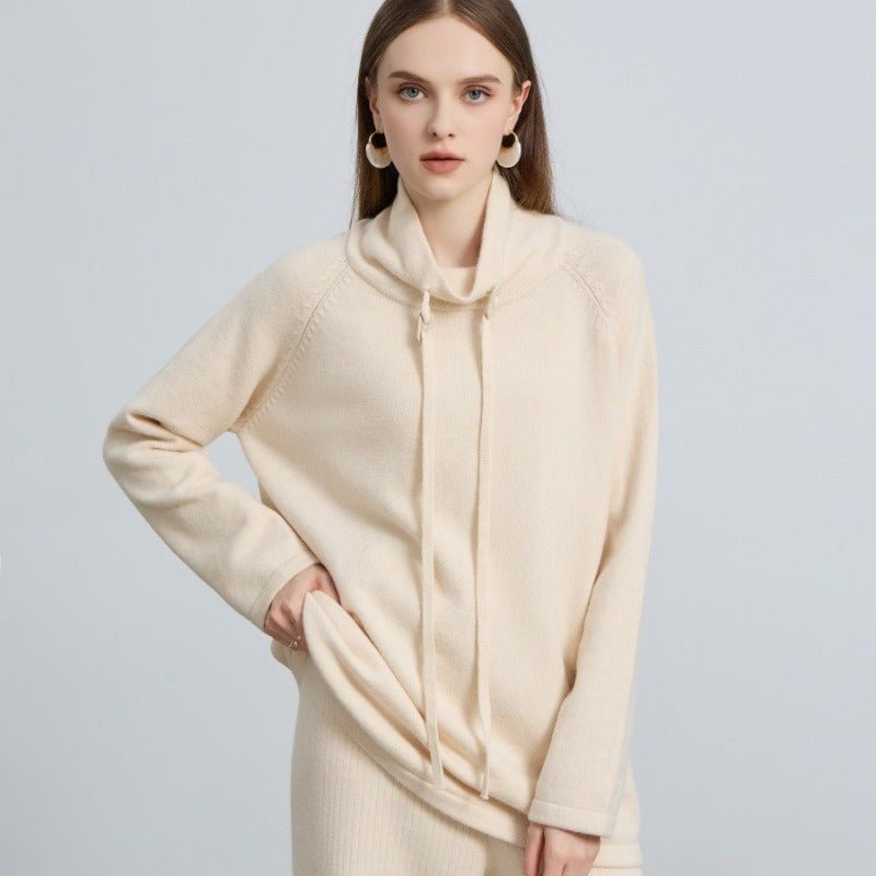 Elegant Half-Turtleneck Knit Sweater with Drawstring | Pullover Style Versatile Top(MS120)