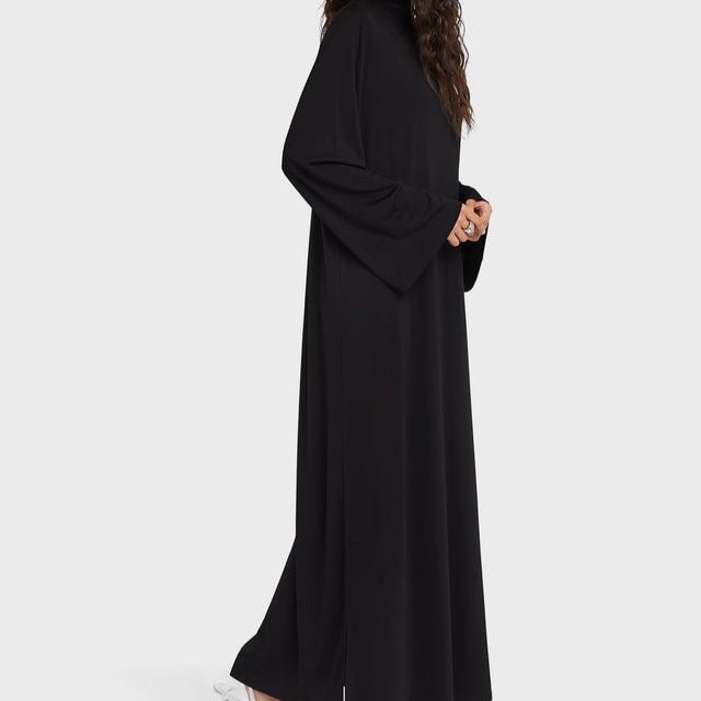 Elegant Half-Turtleneck Pullover Maxi Dress | Loose Fit Solid Color Dress with Hidden Pockets(MA313)