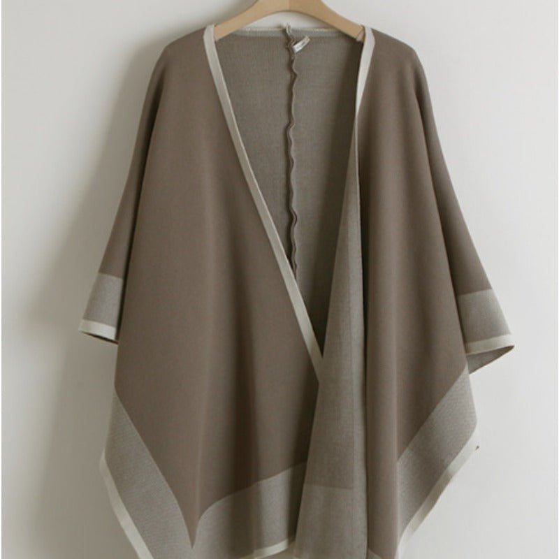 Elegant Knit Shawl & Half-Turtleneck Maxi Dress Set | Two-Piece Modest Outfit(MS117)