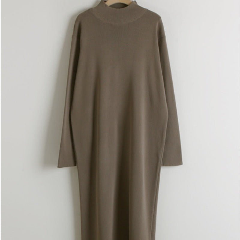 Elegant Knit Shawl & Half-Turtleneck Maxi Dress Set | Two-Piece Modest Outfit(MS117)